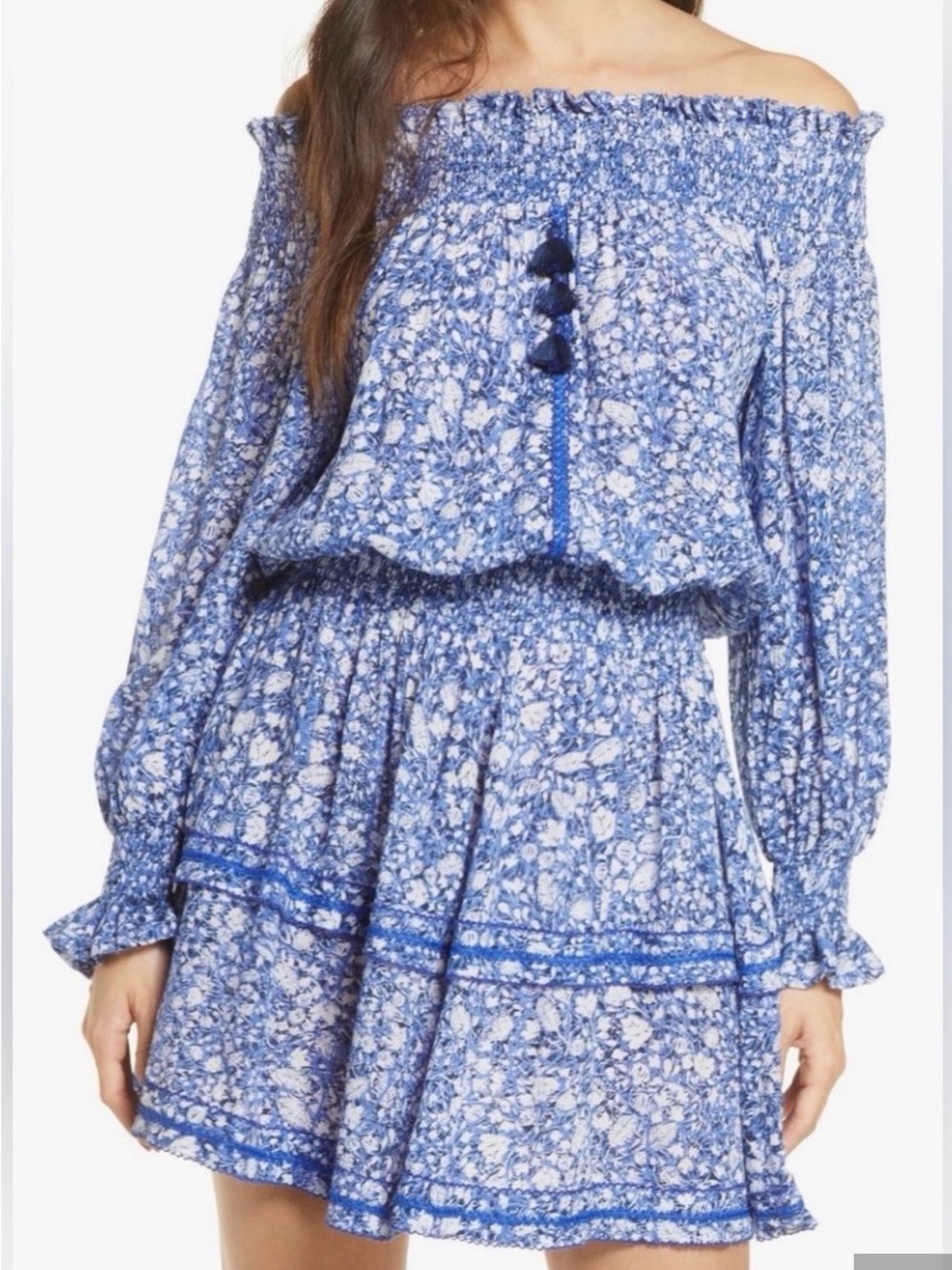 Poupette St. Barth Blue & White Floral Off-Shoulder Skirt Set